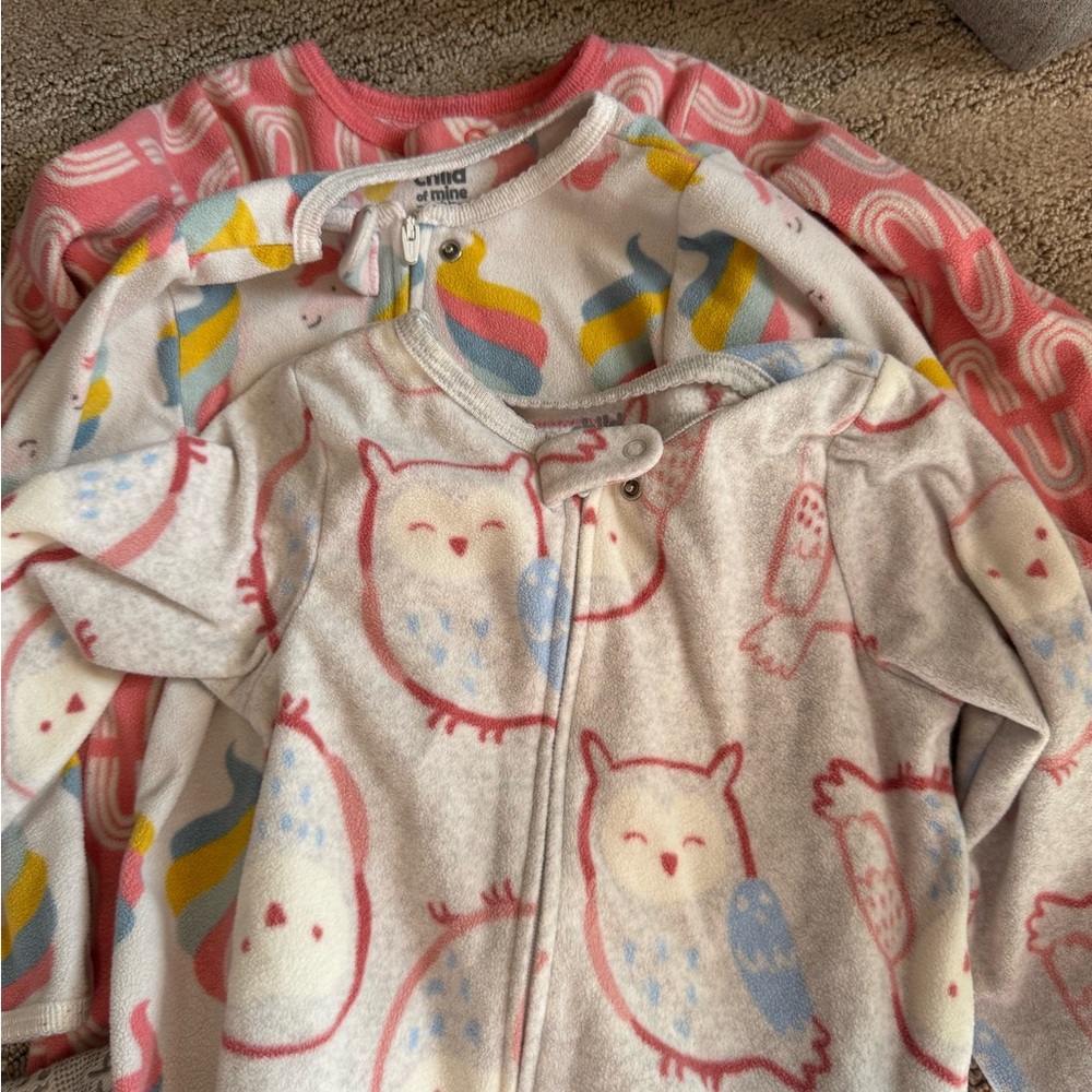 Carter's Owl and Rainbow Kids Pajama Set - Pink, Blue, Yellow 3 pack